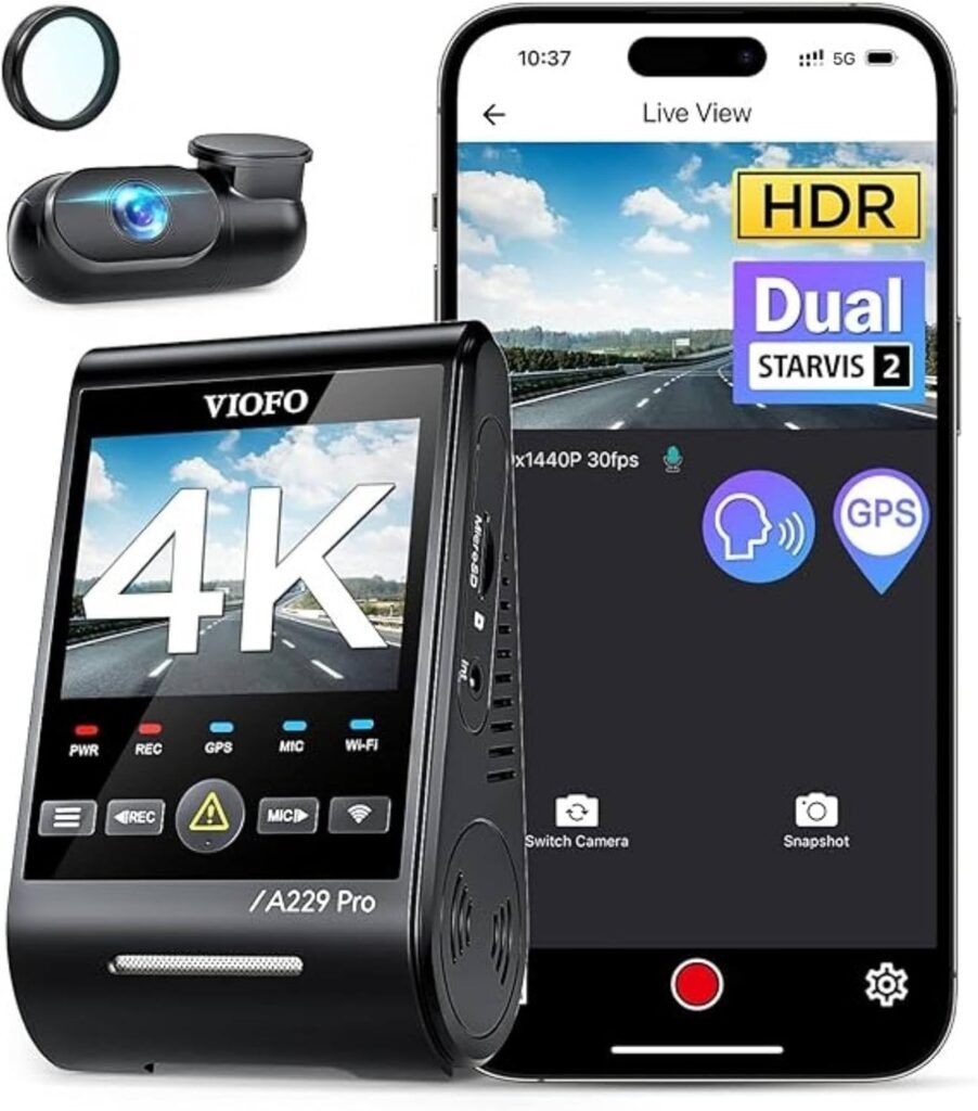 VIOFO A229 Pro 4K HDR Dash Cam, Dual STARVIS 2 IMX678 IMX675, 4K+2K Front and Rear Car Camera, 2 Channel with HDR, Voice Control, 5GHz WiFi GPS, Night Vision 2.0, 24H Parking Mode, Support 512GB Max