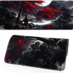 Japanese Dark Red Moon Gaming Mouse Pad, Extended Mouse Pad with Non-Slip Base, Full Keyboard Pad with Stitched Edges, Large Desk Pad for Gaming, Office, Home 31.5 x 11.8 Inch