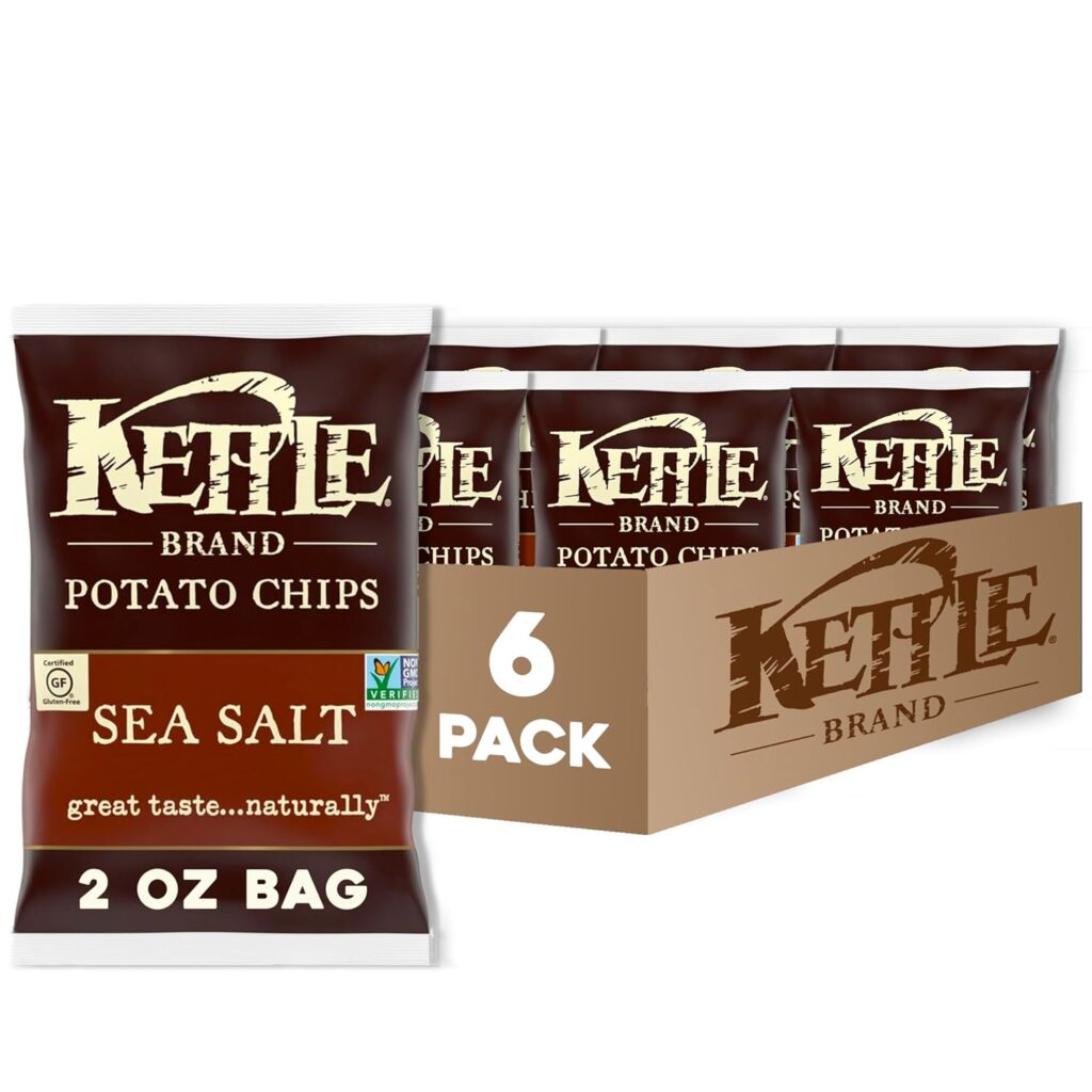 Kettle Brand Potato Chips, Sea Salt Kettle Chips, Snack Bag, 2 Oz (Pack of 6)