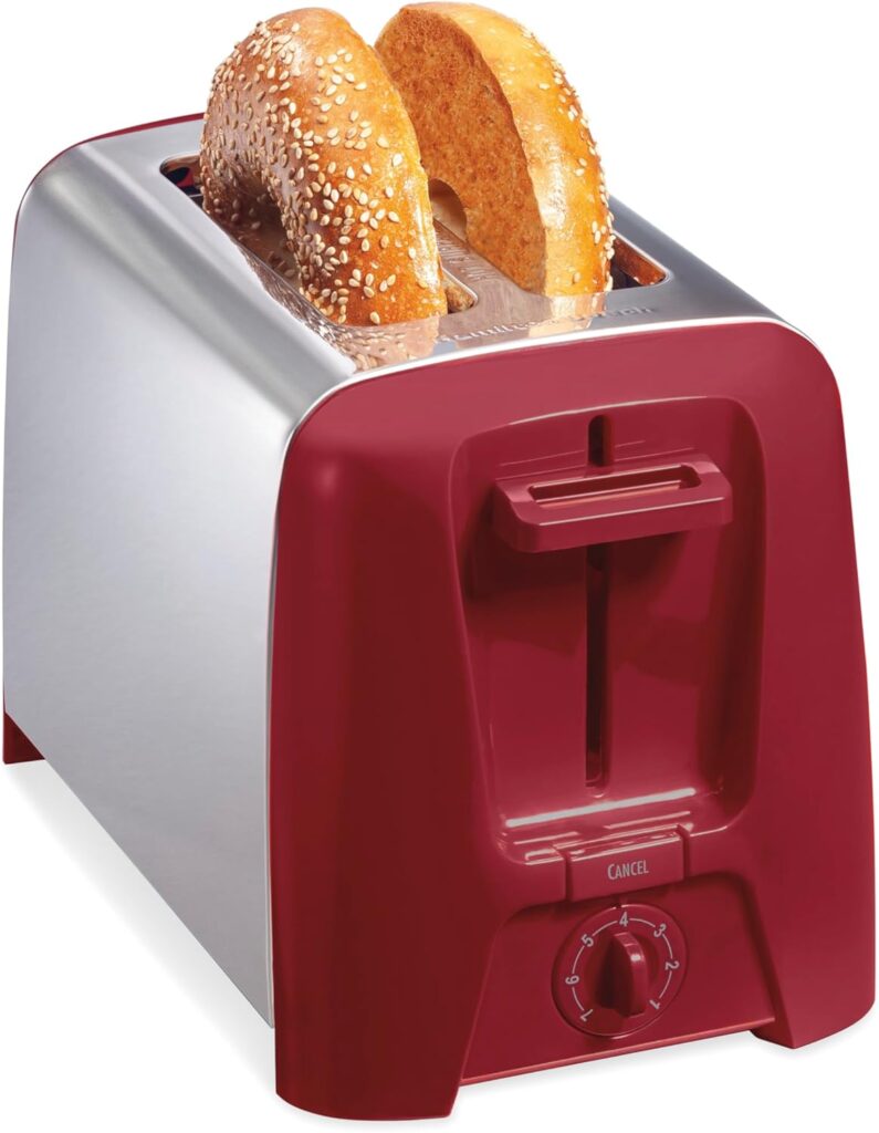 Hamilton Beach 2 Slice Toaster with Extra Wide Slots, Shade Selector, Auto-Shutoff, Cancel Button and Toast Boost, Red