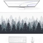 Auhoahsil Large Gaming Mouse Pad, Forest Theme XXL 35.4 x 15.7 in Desk Pad Stitched Non-Slip Rubber Long Computer Mousepad Thin Extended Full Size Desk Mat for Desktop, Laptop, Wireless Mice, White