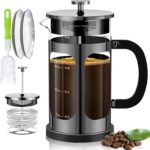 French Press Coffee Maker (34oz 1Quart 5-6Cup) Coffee Press, with 4 Filters System, Heat Resistant Thickness Borosilicate Glass, Cold Brew Coffee Tea Pot Gifts (Bright Black)