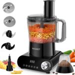 12 Cup Food Processor & Vegetable Chopper,French-Fry-Cutter, Stepless Speed,Digital Timer,Large Feed Chute,Ice Creshing,Chopping, Shredding, Slicing and Doughing,600W for Home Use,Black