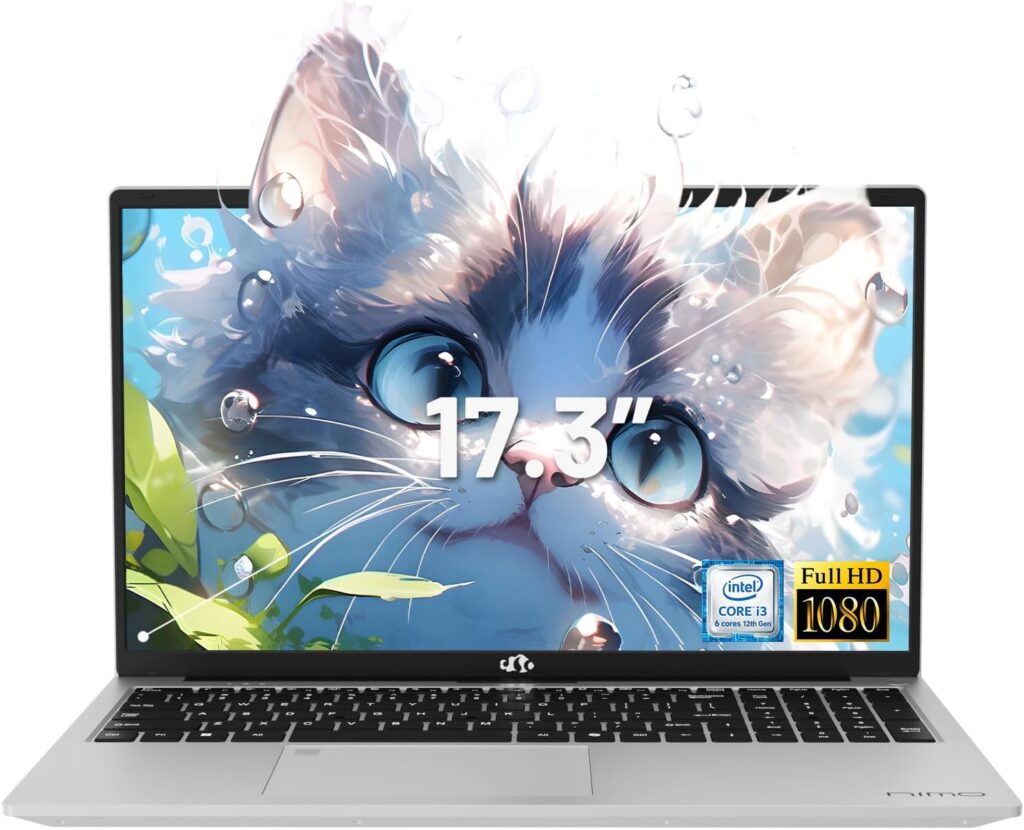 NIMO 17.3″ IPS FHD-Laptop, Intel 6 Cores I3-1215U 8GB RAM 256GB SSD (Beat R5 7520U, Up to 4.4GHz) Student-Computer with 65W Type C Backlit Keyboard Fingerprint, for Home and Business