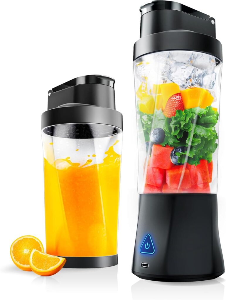 Portable Blender, Cordless, 24oz. Vessel, Personal Blender-for Shakes & Smoothies, BPA Free, Leakproof-Lid & Sip Spout, USB-C Rechargeable & Self Cleaning – Travel with 6 Sharp Blade, Black