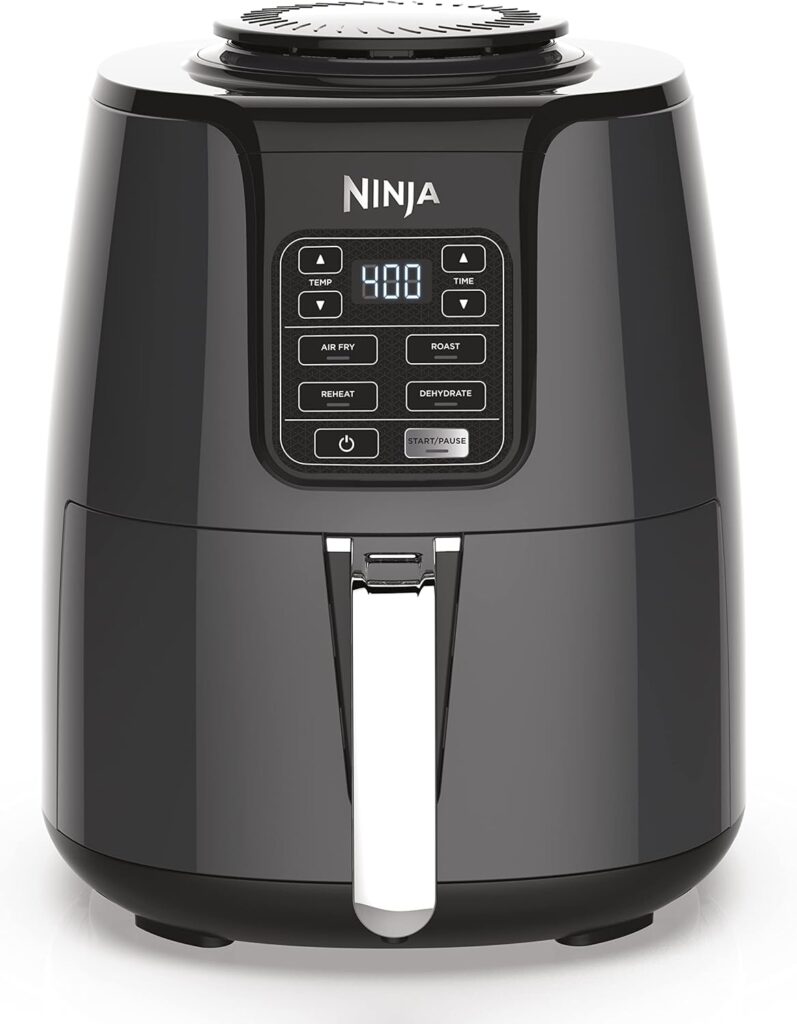 Ninja | Air Fryer | 4 QT Capacity | 4-in1 Roast, Crisp, Roast, Reheats, & Dehydrates | Dishwasher Safe Parts | Includes 20 Easy & Healthy Recipes | Compact | Grey | AF101