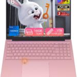 16″ FHD Traditional Laptop Computers, i3 Processor 16GB RAM 1TB SSD, WiFi 6 Bluetooth 5.3, Pink Laptops Notebook for Home Office Study, Type-C, Backlit Keyboard, Fingerprint Unlock, Win11 Pro