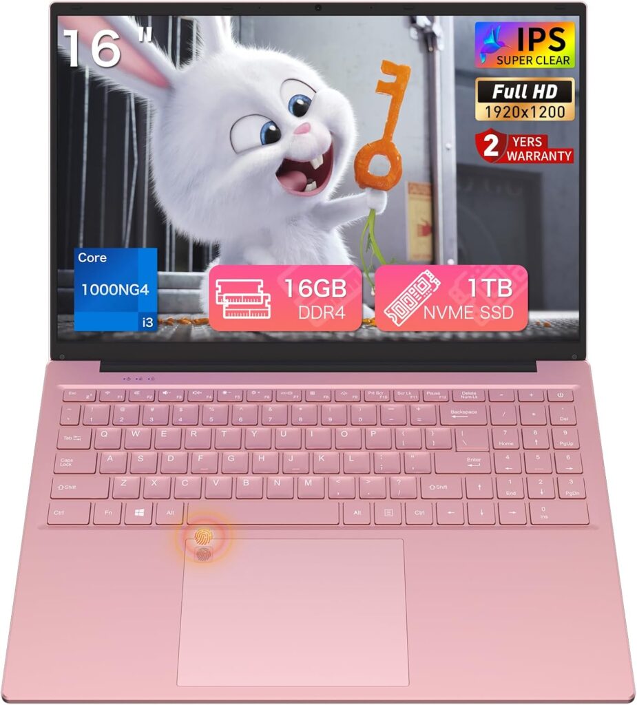 16″ FHD Traditional Laptop Computers, i3 Processor 16GB RAM 1TB SSD, WiFi 6 Bluetooth 5.3, Pink Laptops Notebook for Home Office Study, Type-C, Backlit Keyboard, Fingerprint Unlock, Win11 Pro