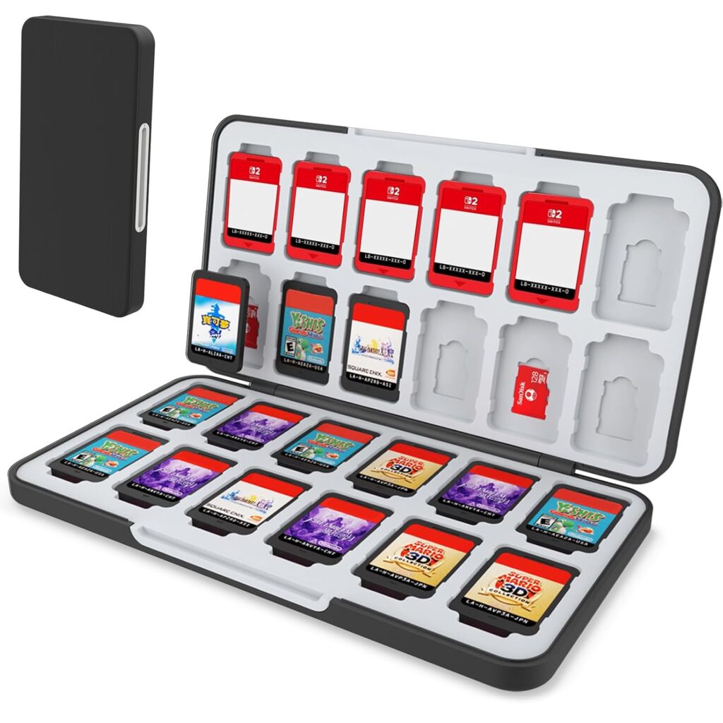 HEIYING Switch Game Card Case for Switch 2 & OLED & Lite,Portable Black Memory Storage Holder with 24 Game Card Slots and 24 Micro SD Cards Slots for Easy carrying