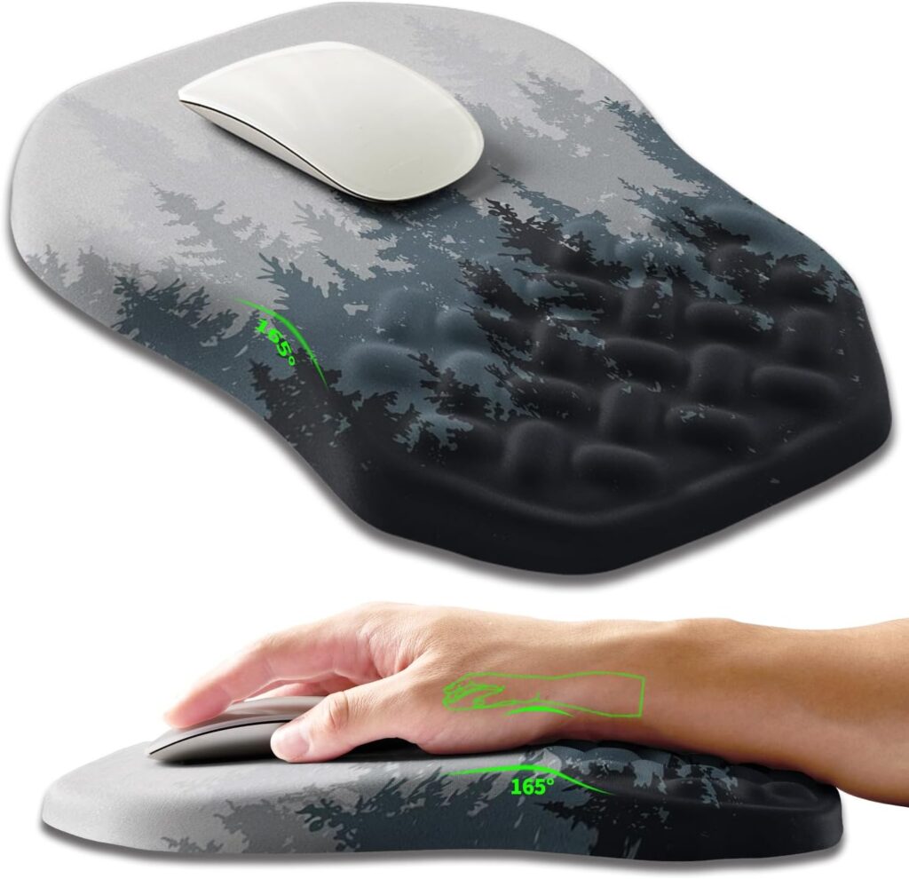 Ergonomic Slope Mouse Pad Wrist Support, Wrist Rest Mousepad for Carpal Tunnel Pain Relief with Massage Bulge and Slow Rebound Memory Foam (12×8 inch, Forest)