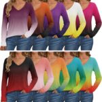 Women’s Long Sleeve T Shirt Gradient V Neck Pullover Comfy Casual Tops Early Fall Fashion Clothes Pack of 10