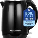 Elite Gourmet EKT1821 1.8L Double Wall Insulated, Cool-Touch 1500W Kettle w/Stainless Steel Interior & Lid, 360° Swivel Base for Cord Free Serving, Power On Lever, Auto Shut-Off, Boil Dry, Black