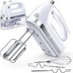Hand Mixer Electric, 400W Food Mixer 5 Speeds Handheld Blender, 5 Stainless Steel Accessories, Storage Box, Kitchen Blender with Cord for Cream, Cookies, Dishwasher Safe, White