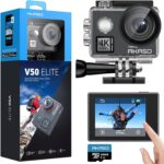 AKASO V50 Elite 4K60fps Action Camera with 128GB MicroSDXC U3 Memory Card Accessories Kit Bundle Voice Control EIS 131 feet Waterproof Camera 8X Zoom Remote Control