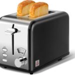 YSSOA 2-Slice Toaster with Extra Wide Slot & Removable Crumb Tray, 5 Browning Setting and 3 Function: Bagel/Defrost/Cancel, Retro Stainless-Steel Style, for Bread & Waffle, Black