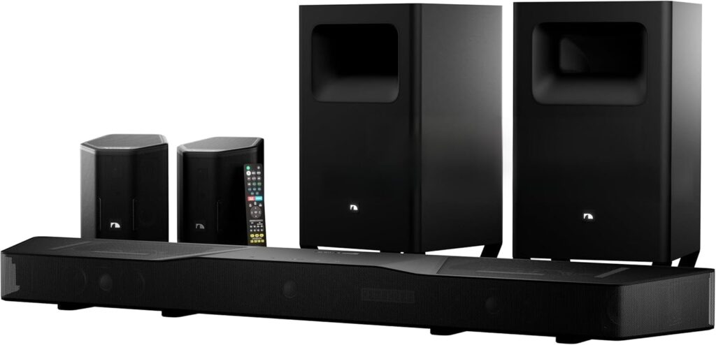 Nakamichi Shockwafe 11.2.6 Channel Dolby Atmos/DTS:X Soundbar with Upgraded Dual 10” Subwoofers, Wireless Bipolar Surrounds, 6 Height Channels, AHD Ultra, 31 Punktkilde Drivers (2025 Flagship)
