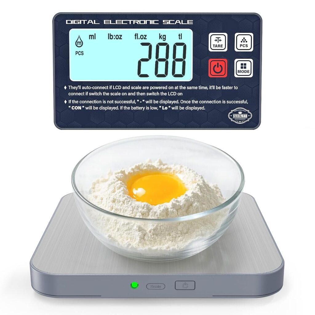 AWLKIM® Digital Kitchen Food Scale -Detachable Display Electronic Weight Scale for Baking, Bread Making & Coffee Brewing, 304 Stainless Steel Platform, Backlit LCD, Count Mode, Wall-Mount & Tilt Stand