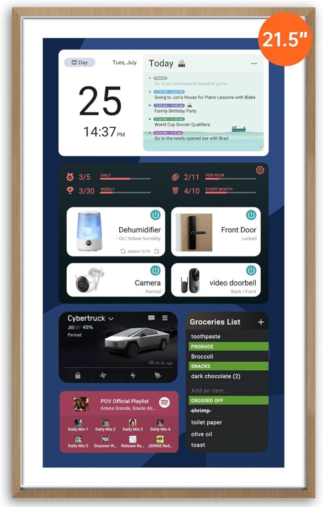 ApoloSign 21.5-inch Digital Calendar: Dual Mode Calendar with Google Play & Multi-calendar Sync, Electronic Planner & Chore Chart, Smart Touchscreen, Interactive Display for Family Schedules (Teak, 21.5″)