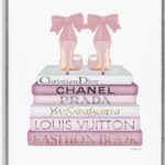Stupell Industries Fashion Designer Shoes Bookstack Pink White Watercolor, Design by Amanda Greenwood Gray Framed Wall Art, 11 x 14