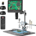 Andonstar AD249S-M Plus 10.1” HDMI Soldering Digital Microscope for Electronics Repair, 2000x 3 Lens 2160P UHD Video Record, Soldering Microscope Station with Helping Hands, Slides, 32GB Card