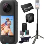 Insta360 X3 Tripod Selfie Stick Bundle- Waterproof 360 Action Camera with 1/2″ 48MP Sensors, 5.7K 360 HDR Video, 72MP 360 Photo, 2.29″ Touchscreen|Bundle Includes 2-in-1 Selfie Stick, Lens Cap&256GB