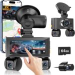 4 Channel Dash Cam Front and Rear, 360°Dash Camera for Car FHD 2K+3x1080P Touch Screen, 8 IR Night Vision, 5G WiFi, APP Control, G-Sensor, Loop Recording, Built-in GPS with 64GB Card, Parking Mode