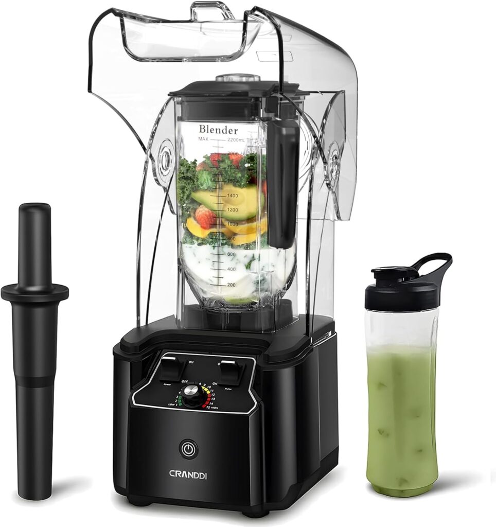 CRANDDI Commercial Quiet Blender, 2200 Watt Professional Countertop Blender with BPA-FREE 80oz Pitcher, Built-in Pulse & 15-speeds Control, Smoothie Blender for Commercial and Home, K90 Black