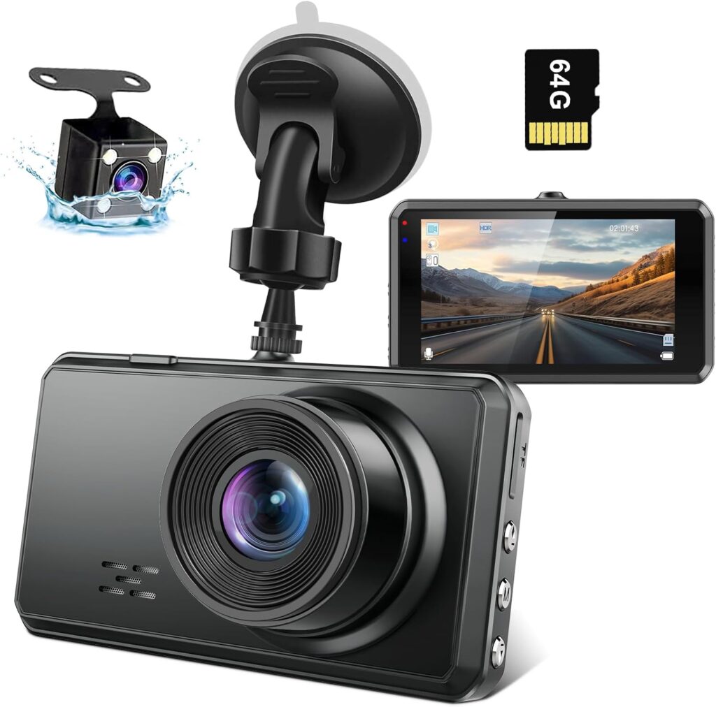 2K Dual Dash Camera for Cars, Free 64G SD Card, FHD 2K+1080P Dash Cam Front and Rear, 3.2” IPS Screen, 176° Wide Angle Dashcam, 24H Parking Monitor, G-Sensor, Loop Recording, Night Vision, WDR