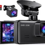 Dash Cam Front and Rear, 2.5K+1080P Dual Dash Camera for Cars, 2’’ Display Mini Car Camera, G-Sensor Dashcam, Night Vision, 24H Parking Mode, Loop Recording, 170°Wide Angle, 32GB Card Included