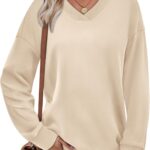 WIHOLL Sweatshirt for Women V Neck Sweaters Long Sleeve Shirts Fall Clothes Ribbed Collar 2025 Trendy Fashion