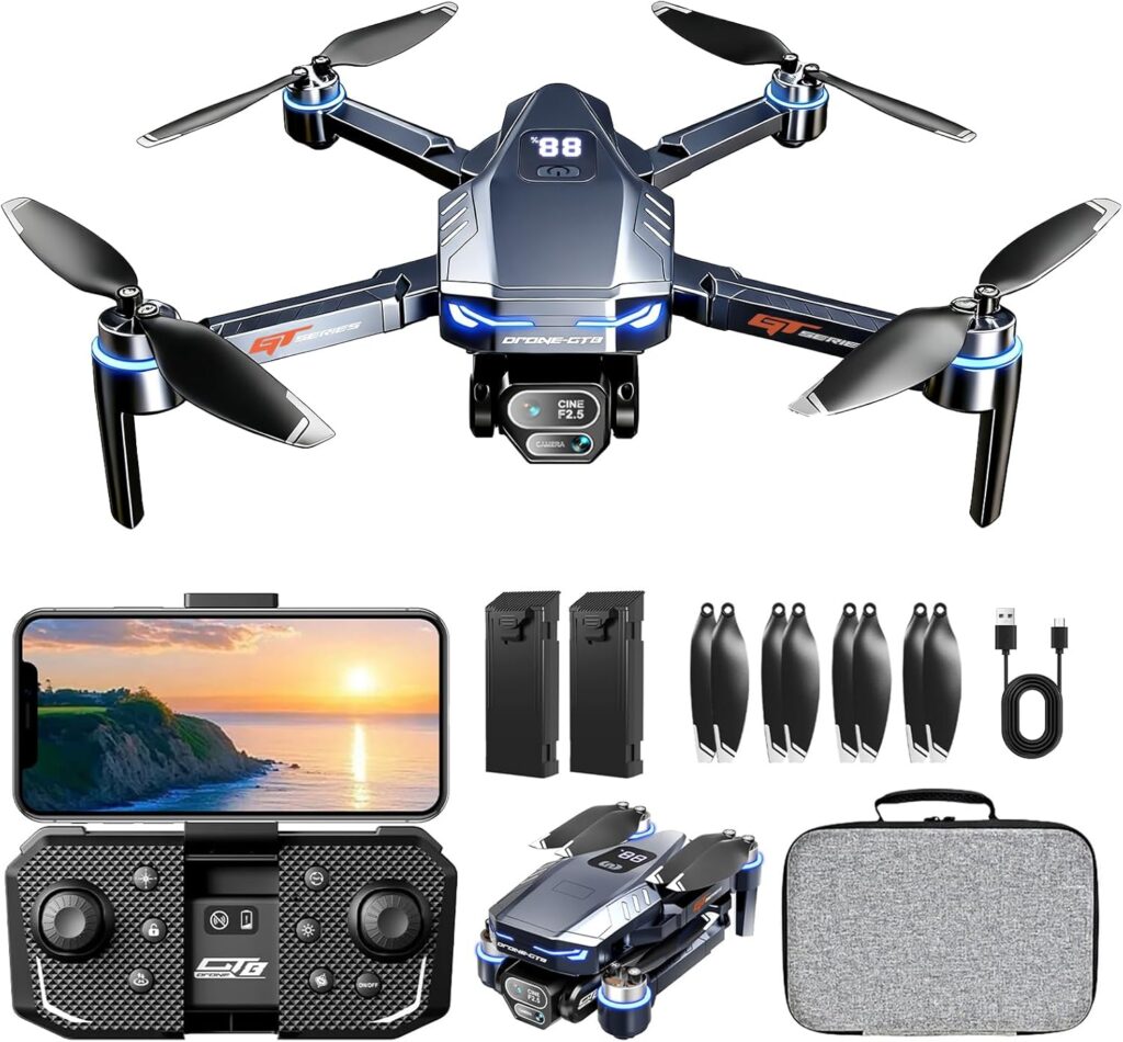 Digital Display Drones with Camera for Adults 4k FPV Drone One Key Take Off/Land Drone for Adults with 2 Batteries Mini Drone Brushless Motor Toy for Beginners