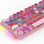 HUO JI Mechanical Gaming Keyboard Typewriter Style with RGB Side Lit and Rainbow Backlit, Retro Style, Blue Switches – Clicky, Metal Panel, Lipstick 104 Keys USB Wired for Mac, PC, Cute Pink