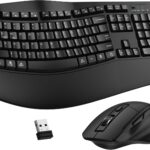 Wireless Keyboard and Mouse Combo, 2.4G Full Size Wave Keys Ergonomic Keyboard with Wrist Rest and 3-Level DPI Adjustable Wireless Ergonomic Mouse for Windows, Mac OS Desktop/Laptop/PC(Black)