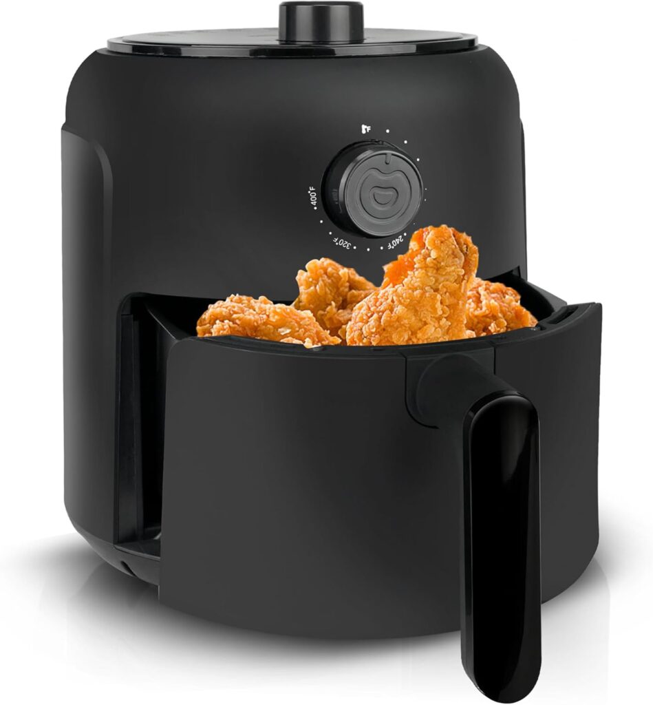 2.6QT Personal Mini Air Fryer, Dial Control Temp & Time, Nonstick Basket Dishwasher Safe, Fast Cooking, Reheat Leftover, Small Air Fryers for 1-2 People, Suitable for Dorm Office Apartment