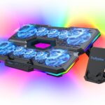 Laptop Cooling Pad, Gaming Laptop Cooler with 10 Quiet Fans, Height Adjustable Laptop Cooling Stand for 12″-17″ Laptops, RGB Lights with Laptop Fan with 2 USB Port and Phone Stand