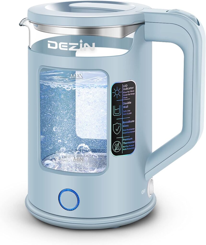Dezin Electric Kettle with Keep Warm Function, BPA Free Window-Glass Double Wall Design Electric Tea Kettle, 1.5L Bicolor LEDHot Water Kettle with Auto Shut-Off and Boil Dry Protection for Coffee, Tea