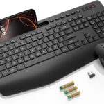 SABLUTE Wireless Keyboard and Mouse Combo – Full Size Ergonomic Wrist Rest, Silent Typing, Phone Holder, 2.4 GHz, 3 Level DPI, Batteries Powered, Compatible with PC, Laptop, Windows, macOS