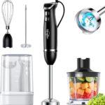 Sangcon 6-in-1 Immersion Blender Handheld, Hand Blender with Chopper & 34oz Blending Cup Storage Base, 2-Speed Adjustable Stick Blender,Stainless Steel Blades, Detachable Blender, Whisk, Milk Frother