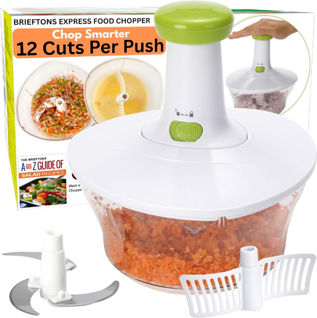 Brieftons Express Manual Food Chopper: 6.8-Cup, Hand Chopper Vegetable Cutter to Chop Veggies, Fruits, Herbs, Garlic Onion Chopper for Salsa, Salad, Pesto, Hummus, Guacamole, Coleslaw, Indian Cooking