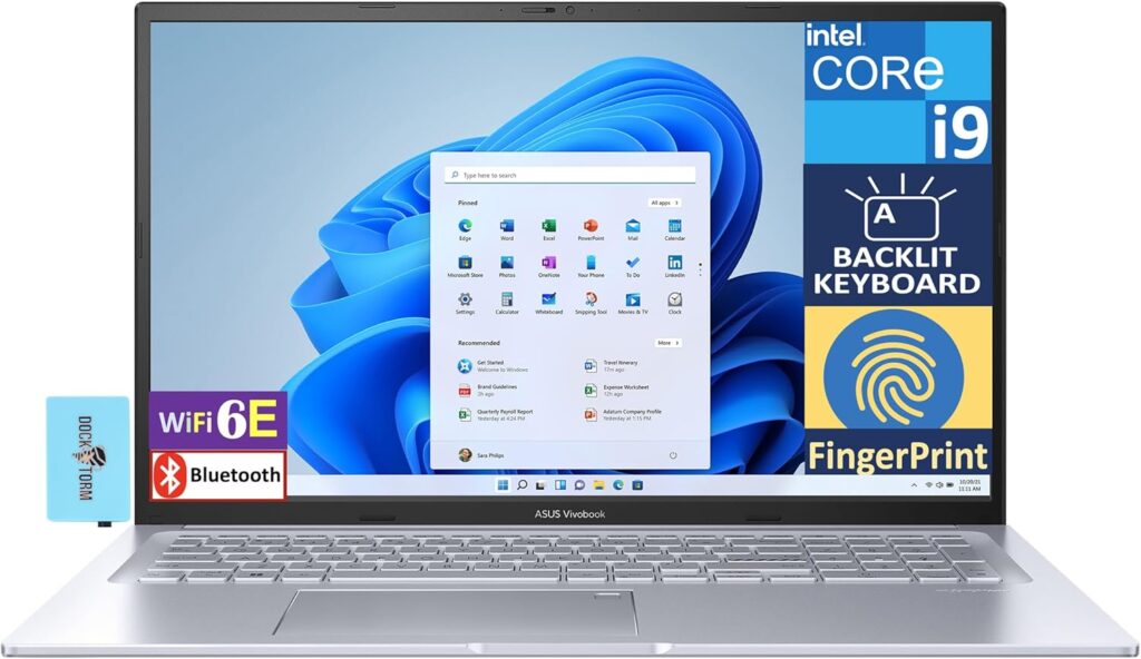 ASUS Vivobook 17X Laptop 17.3″ FHD Display (14-Core Intel i9-13900H, 40GB RAM, 1TB PCIe SSD, Intel Iris Xe, Backlit KB, Fingerprint, WiFi 6E, Win 11 Pro) /w DKZ USB Port Expander, K3704VA-DH96-S