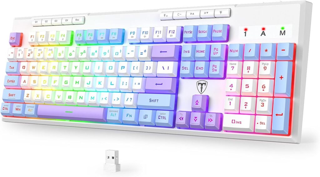 RisoPhy Wireless Gaming Keyboard, Tri-Mode BT5.0/2.4GHz/USB-C, RGB Light up Backlit Keyboards, Customizable Macro Keys, 26 Anti-ghosting Keys, 4000mAh Battery, Creamy Computer Keyboards