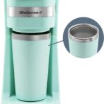 Elite Gourmet EHC117M Personal Single-Serve Compact Coffee Maker Brewer Includes 14Oz. Thermal Travel Mug with Stainless Steel Interior, Compatible with Coffee Grounds, Reusable Filter, Mint