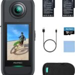 AKASO 360 Weatherproof 360° Action Camera – 5.7K 360 Video with 1/2″ 48MP Sensors, 72MP 360 Photo, 360-SuperSmooth, Invisible Selfie Stick Effect, 360° Horizon Lock, AI Tracking with 64GB MicroSD Card