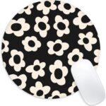 White Flower Round Mouse Mat – Funny Small Mouse Pad with Non-Slip Rubber Base for Home Office Decor – 8.7 Inch Round
