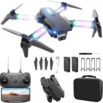 Drone with Camera 1080P HD, Foldable Mini FPV Drones with LED Lights for Adults Kids and Beginners, Toys Gifts RC Quadcopter with One Key Take Off, 3D Flips for Boys Girls with 2 Batteries, Black