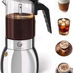 Coffee Gator 9 Cup Moka Pot, 15oz Stovetop Espresso Maker for Italian Coffee, Transparent Glass & Stainless Steel Design, Silver, 450ml