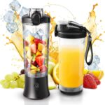 Portable Blender for Shakes and Smoothies, 20oz Rechargeable Electric Protein Shaker Bottle with 6 Leaf Blade, Travel Lid, Mini Small Personal Juicer Blender Cup for Gym, Travel, Kitchen, Office, Home