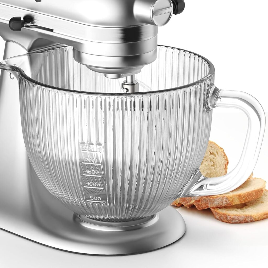 Cofun Glass Mixer Bowl for Kitchenaid Tilt-Head Stand Mixers 4.5-5 Quart, 5 qt Mixing Bowl Replacement for Kitchen aid with Measurement Markings,Handle