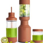 Beast Mighty 850 Plus | Premium Compact Personal Blender | Smoothies, Shakes, Dressings, Sauces | Blends Ice and Frozen Fruit | New XL Vessel | Extra Vessels, Lids and Straws | 850W (Terra)