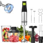 Consciot 7-in-1 Immersion Blender Handheld Max 1100W, Stick Emulsifier with Entire Stainless Steel Blender Shaft, Trigger Speed Control, 800ml Beaker, 600ml Chopper, Beaters, Frothers, Hooks & Masher